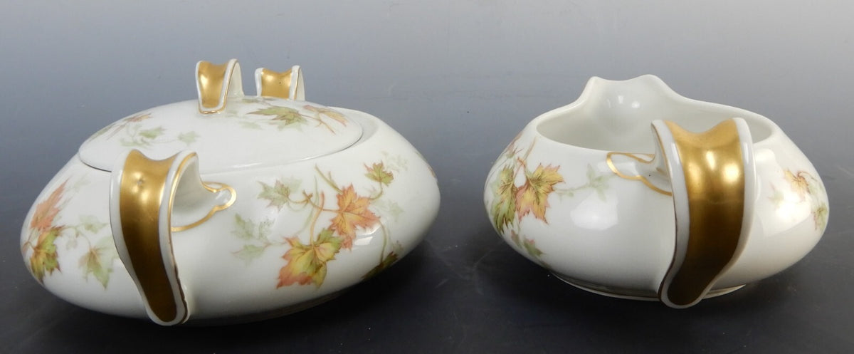 Vtg Haviland Limoges China "Autumn Leaf" Sugar Bowl, Creamer, c.1930