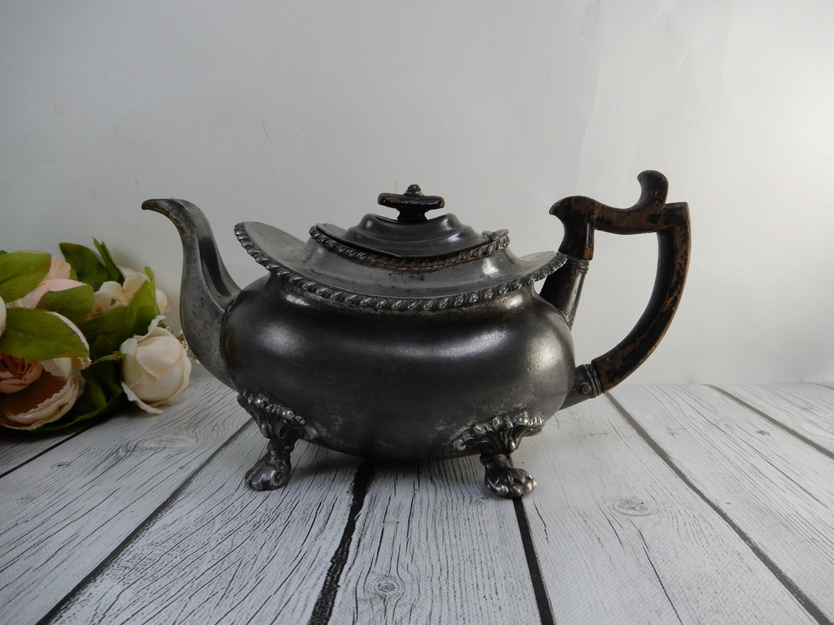 Antique Dixon & Son Pewter Footed Tea Pot Made in England
