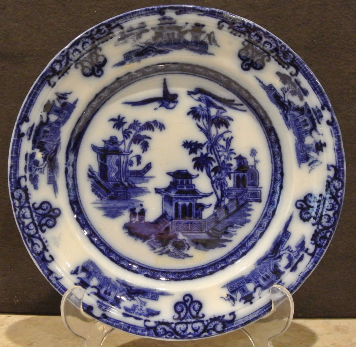 Antique Flow Blue Ironstone: J. Clementson "Chusan" -9-3/8" Plate 19th cent.