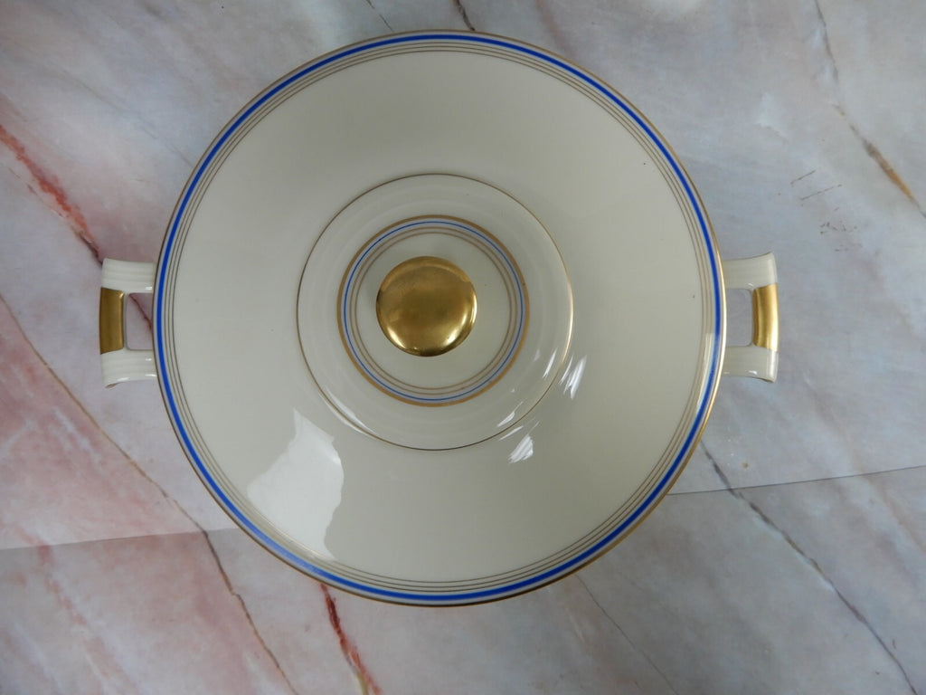 Vintage Eamag Schönwald Bavaria Gold and Cobalt Blue Rim Round Serving Bowl