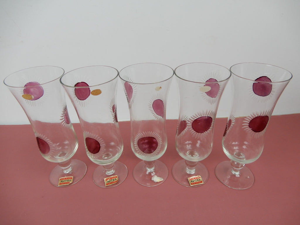 Vintage AVITRA Handmade Etched Glass Cocktail Glass Set of (5) Made in Bulgaria