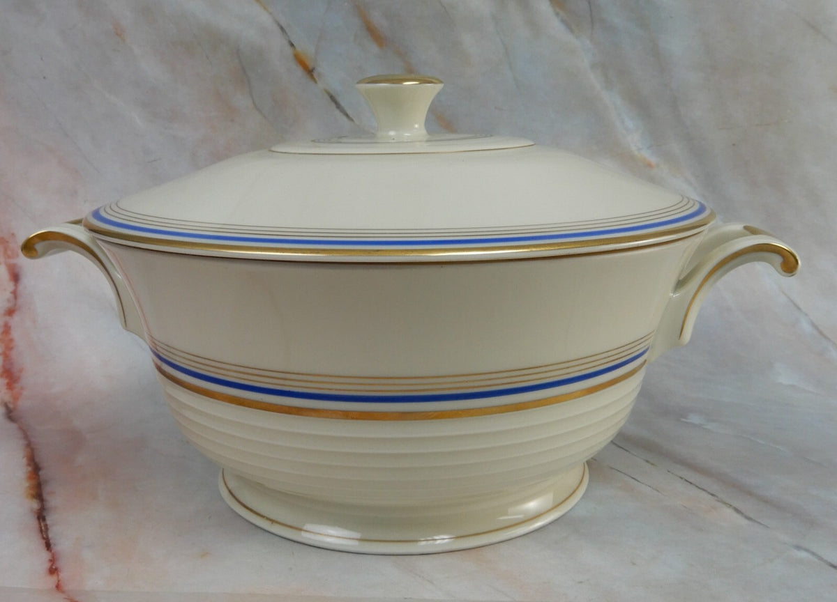 Vintage Eamag Schönwald Bavaria Gold and Cobalt Blue Rim Round Serving Bowl