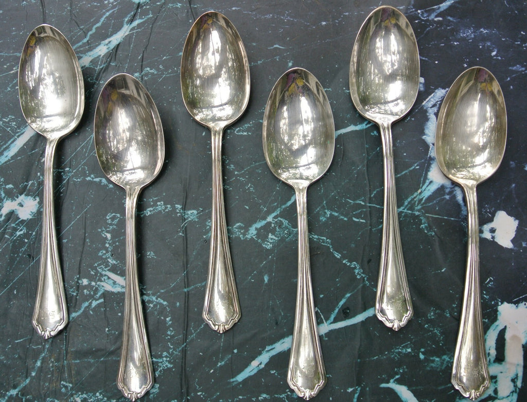 1912 Puritan Rogers Silver Plate Set of  6 Big Spoons 8-1/8" w/Monogram "SR"