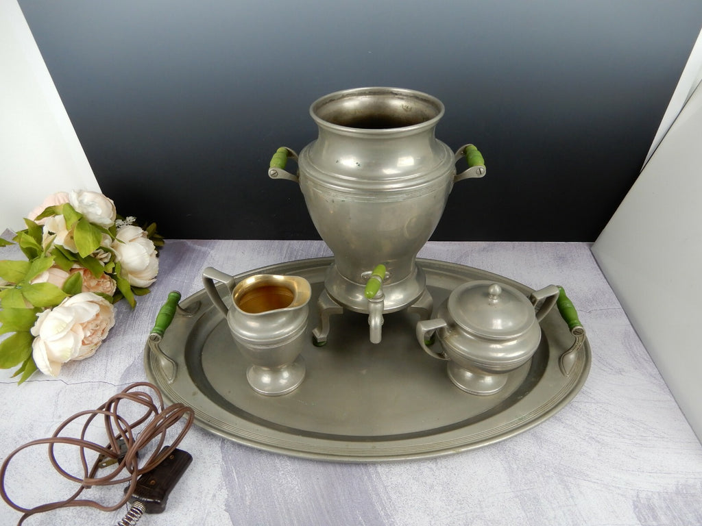 Universal Landers Frary & Clark 4 Piece Coffee Pot Set With Tray And Cream/Sugar