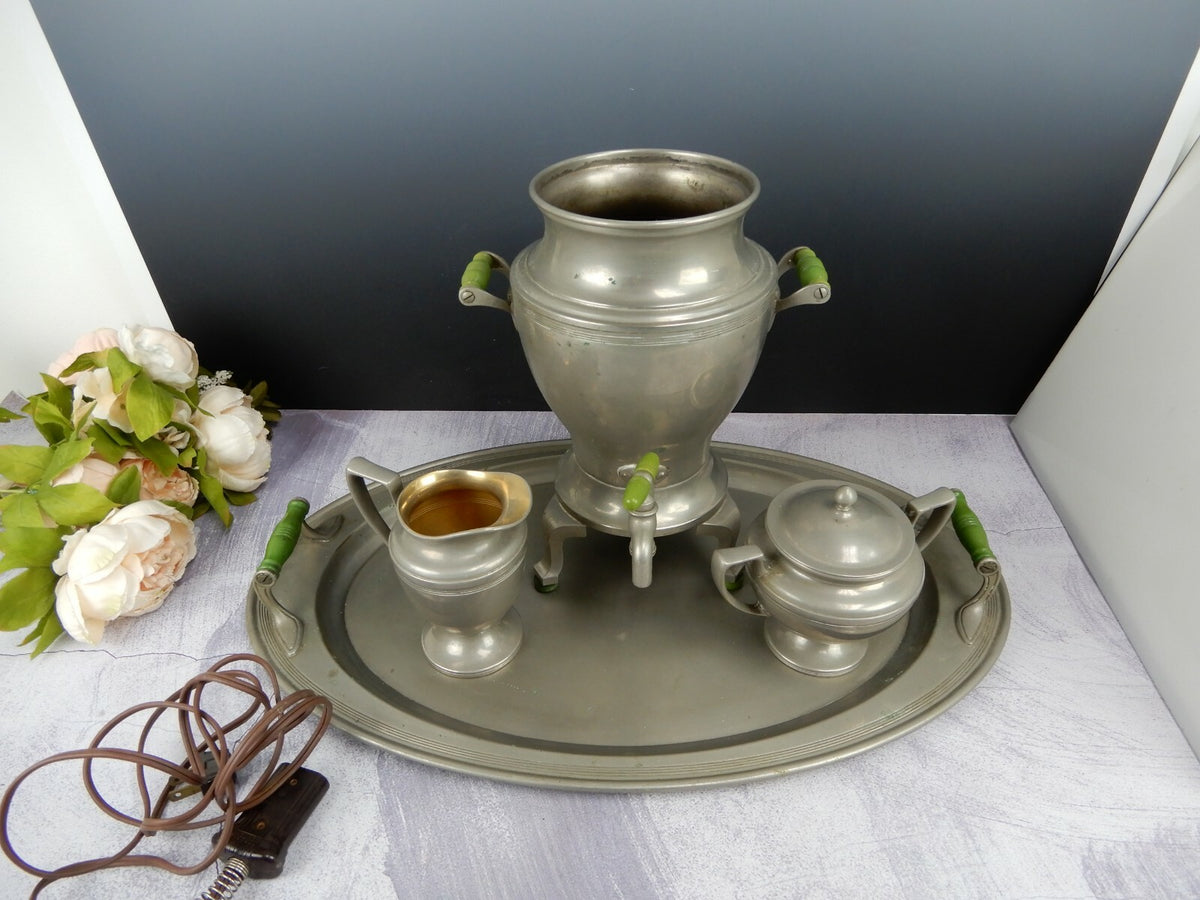 Universal Landers Frary & Clark 4 Piece Coffee Pot Set With Tray And Cream/Sugar