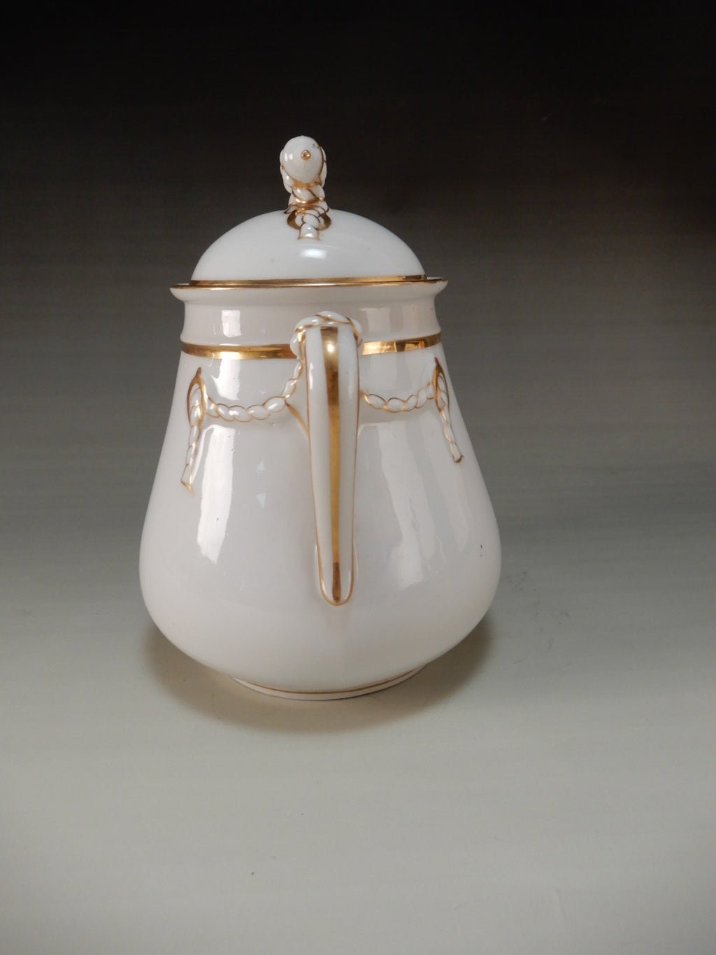 Antique H & Co. Limoges Rope Pattern w/Gold Rims 6-3/4" High Oversize Sugar Bowl