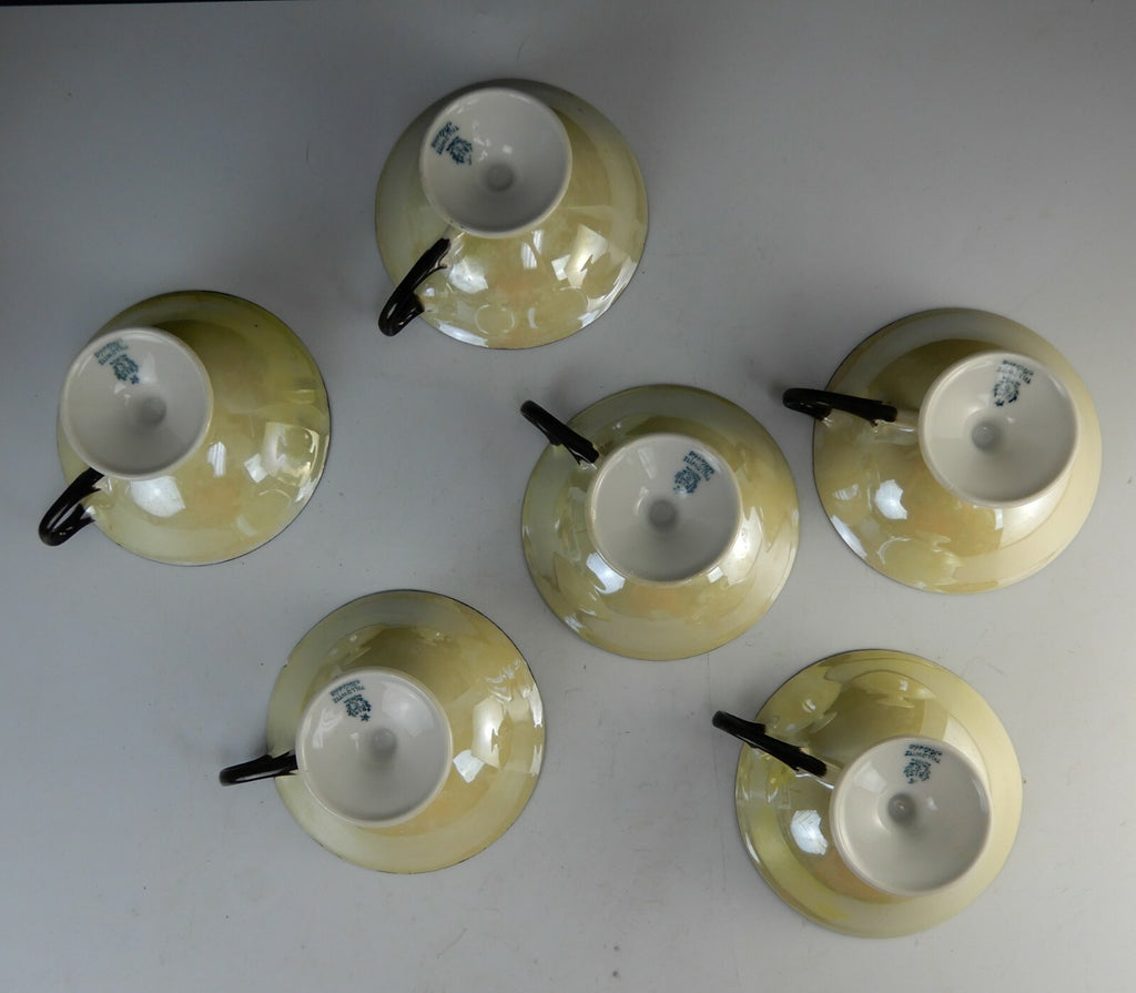 Set of 6 RS TILLOWITZ Silesia  Lusterware Yellow Cups with No Saucers