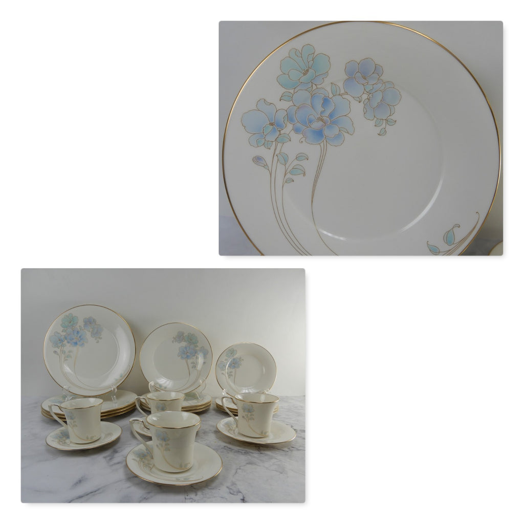 20 Pieces 5-Piece 4 Place Noritake Fine China "Blue and Gold" 7703 Made in Japan