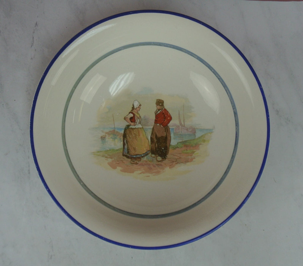 Vintage Dresden China Bowl with Holland Dutch Netherlands Couple 10-3/8" Across