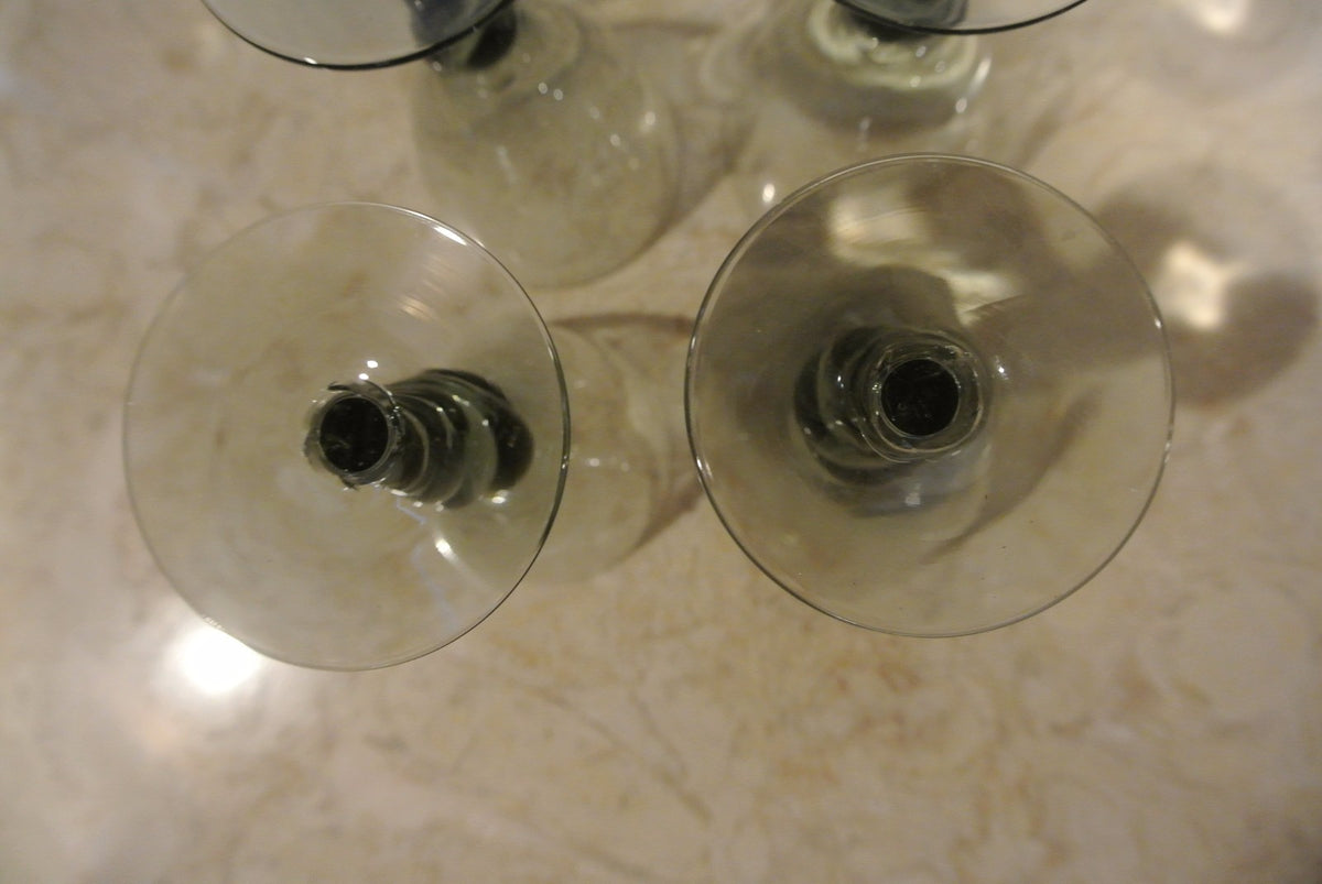 Set of 6 Smoky Blue Wine Glasses with twisted stem