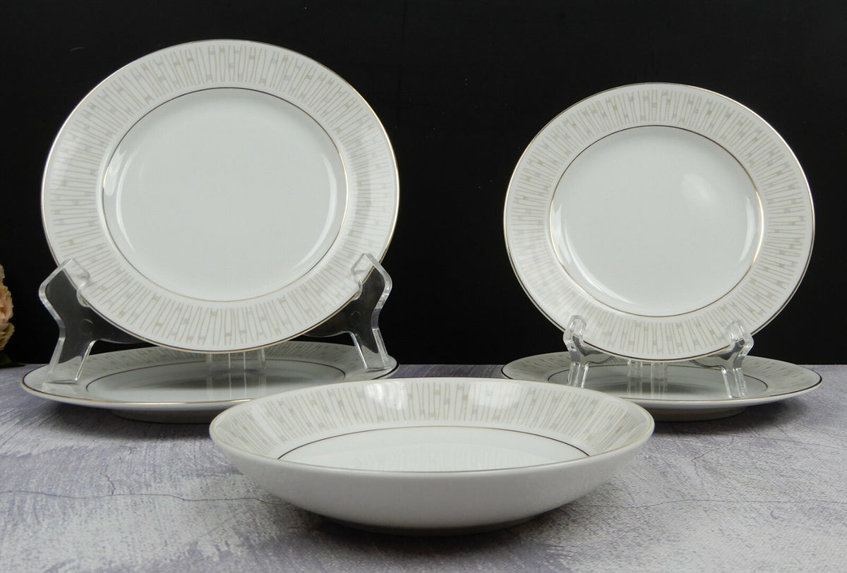 Mikado Malay Gold & Gray 5 Piece Two Salad,Two B/B Plates and One Cereal Bowl