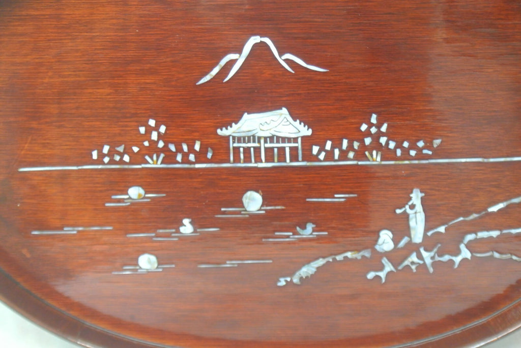 Vintage Oval Wood and Mother of Pearl Tray 18" Long
