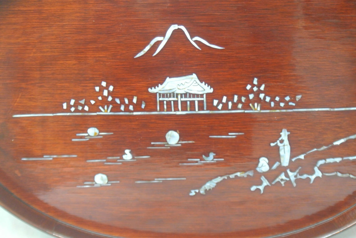 Vintage Oval Wood and Mother of Pearl Tray 18" Long