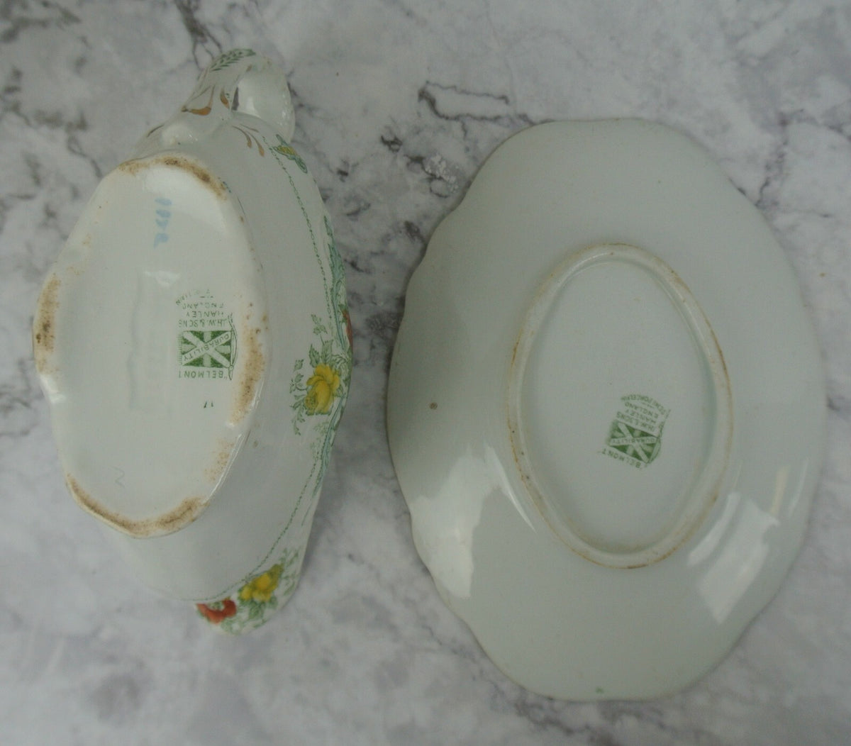 Antique Belmont J.H.W & Sons England Gravy Boat with Underplate "B"
