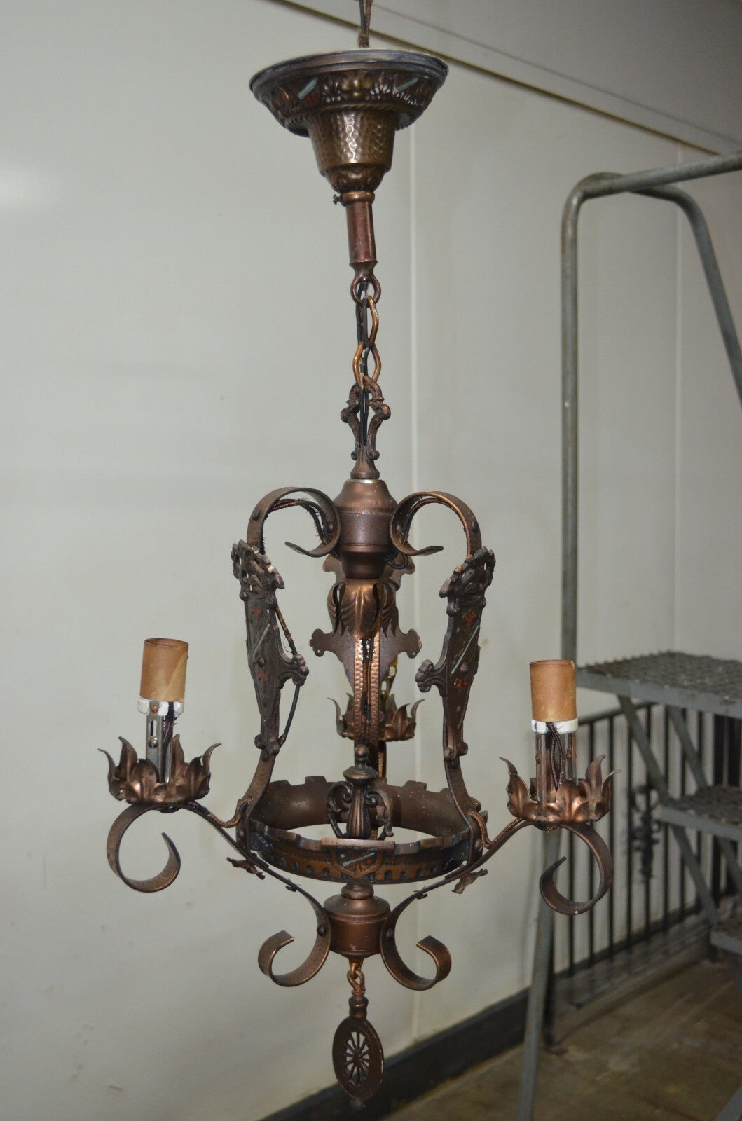 Medieval Gothic Wrought Iron Hanging Light Lamp Chandelier For Repair "5"