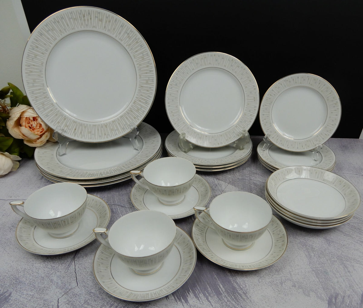 24 Piece Mikado Malay Gold & Gray 6 Piece Place Setting China Service for 4