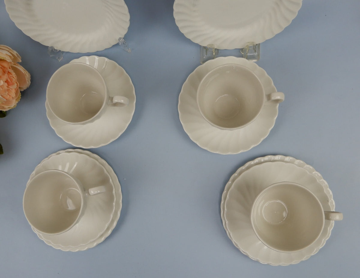 Vintage Set of 4 Johnson Bros 1K2 Regency White Cup,Saucer,Dessert Plate