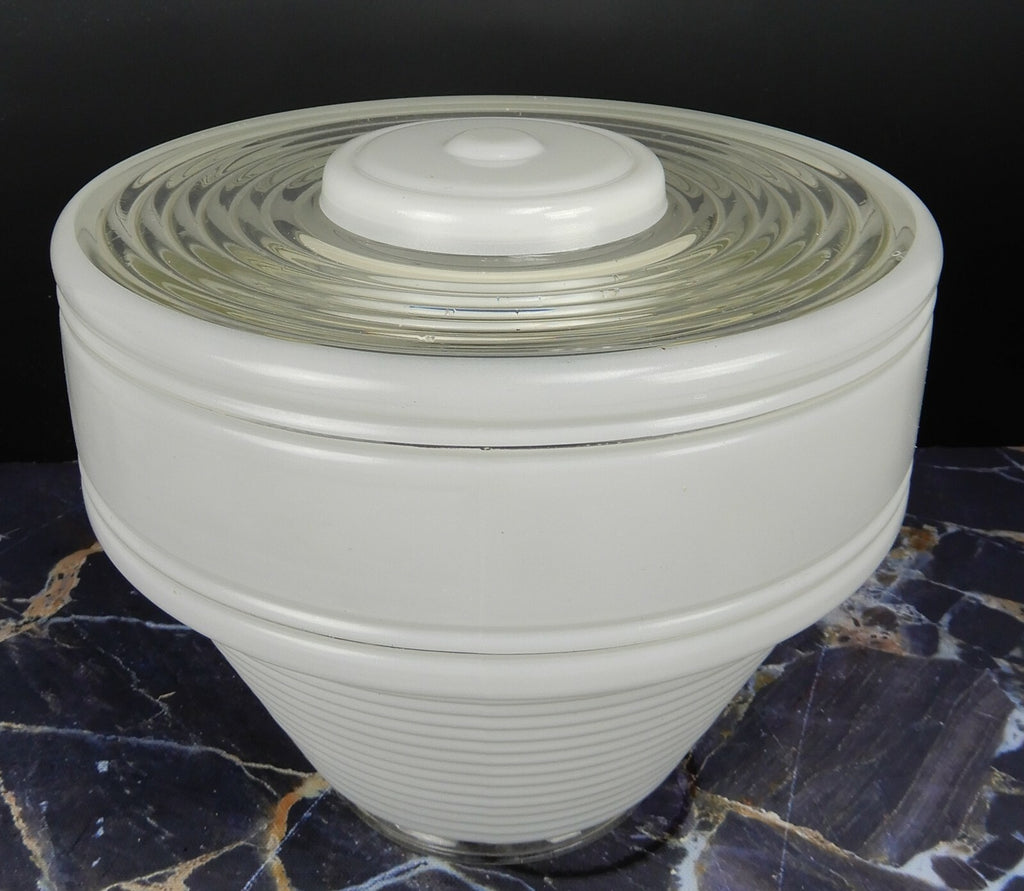 Vintage Tall Ceiling White & Clear Glass Shade 8" Diameter