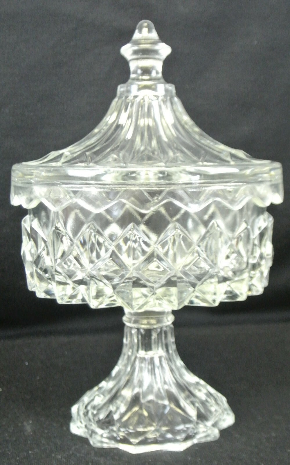Gillinder Pressed Glass Lidded Pedestal Compote Diamond Design Sawtooth