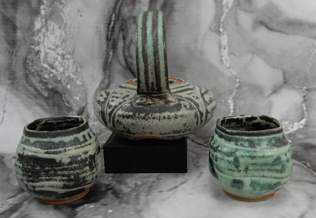 “David Vogel” Studio Pottery Hand Thrown Tea Pot W/ Two Cups Artist Signed