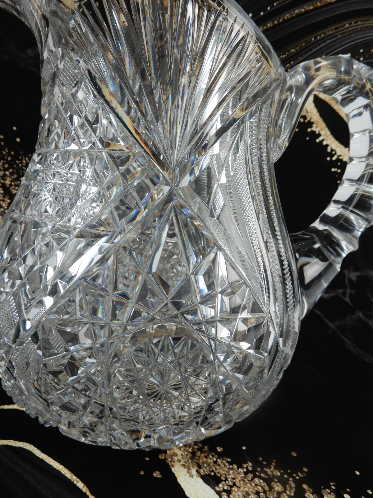 American Brilliant Period  ABP Heavy Crystal Cut Glass Hobstar Water Pitcher