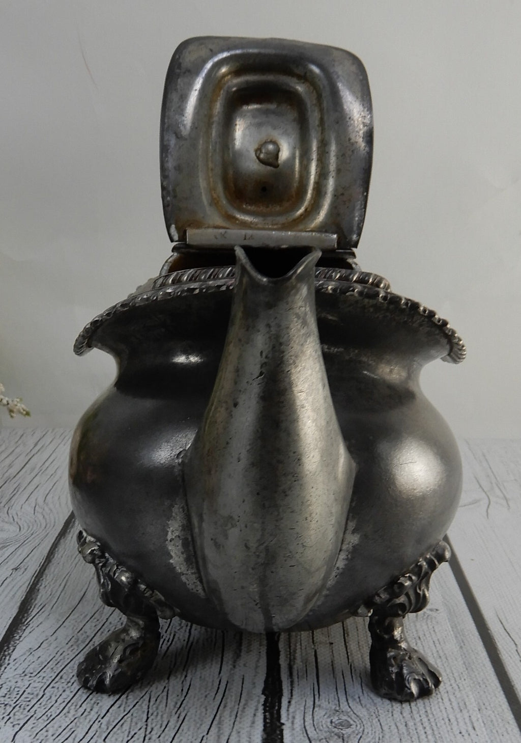 Antique Dixon & Son Pewter Footed Tea Pot Made in England