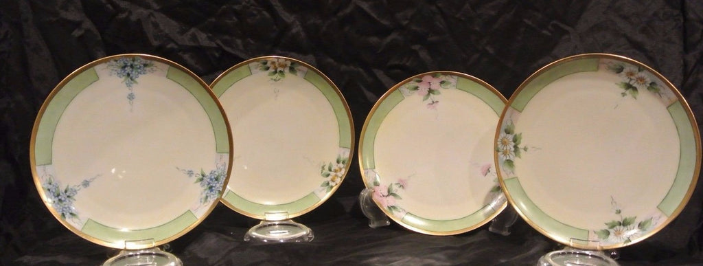 4 Haviland France Plates with  Flowers and Gold Rims