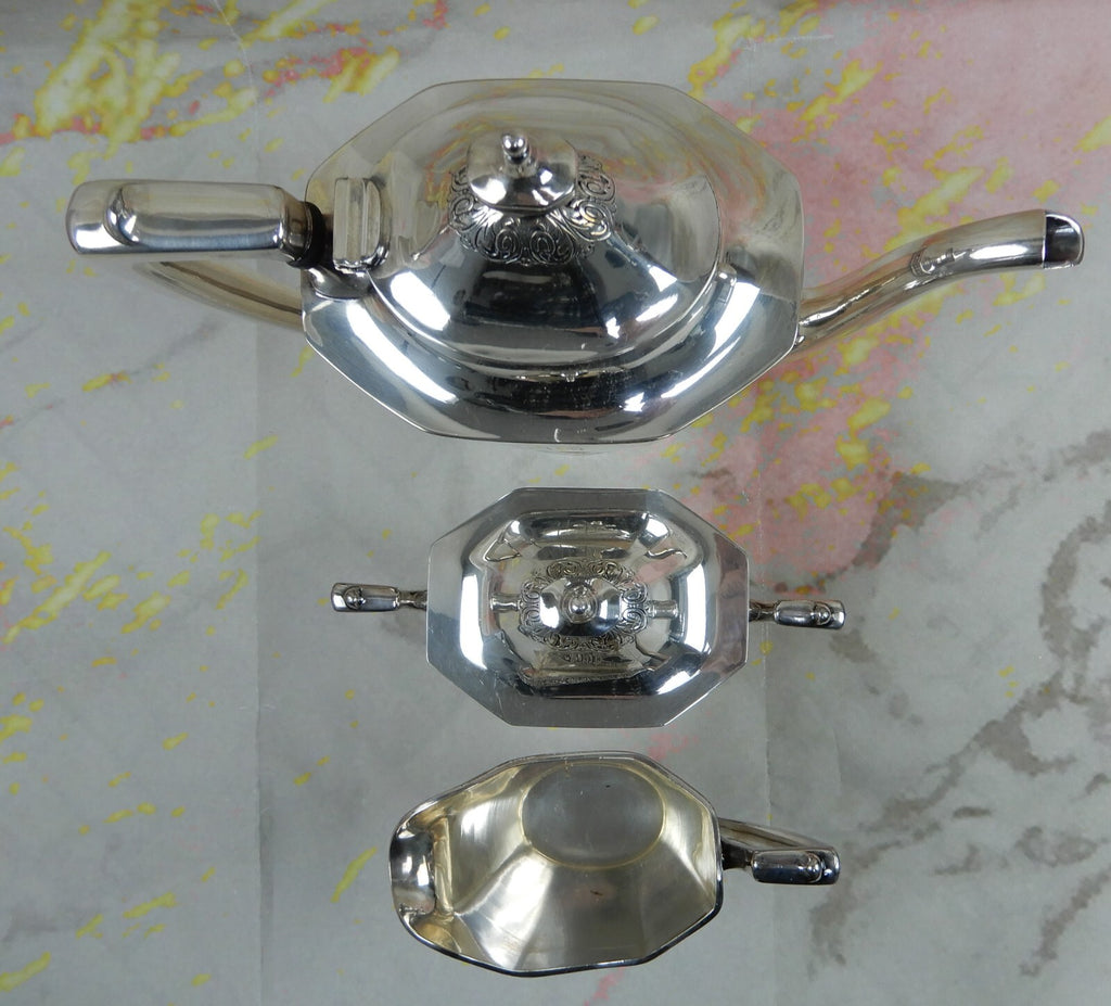 Andover Silver Plated Coffee Pot, Creamer, Sugar Bowl with Tray