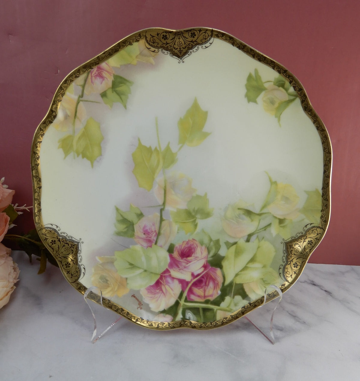 Signed Rosenthal Hand Painted Floral Rose Plate 9"
