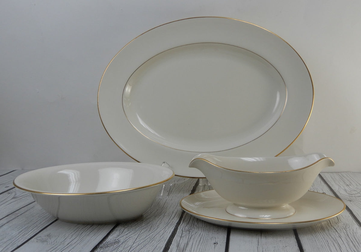 Vintage Pickard Gold Horizon~Set Of Platter,Oval Bowl,Gravy Boat  Made in U.S.A.