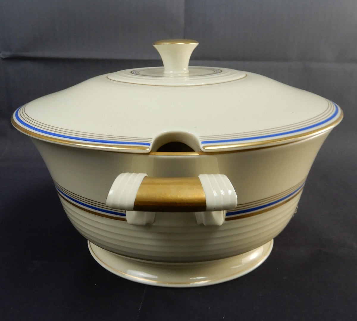 Vintage Eamag Schönwald Bavaria Gold and Cobalt Blue Rim Soup Tureen