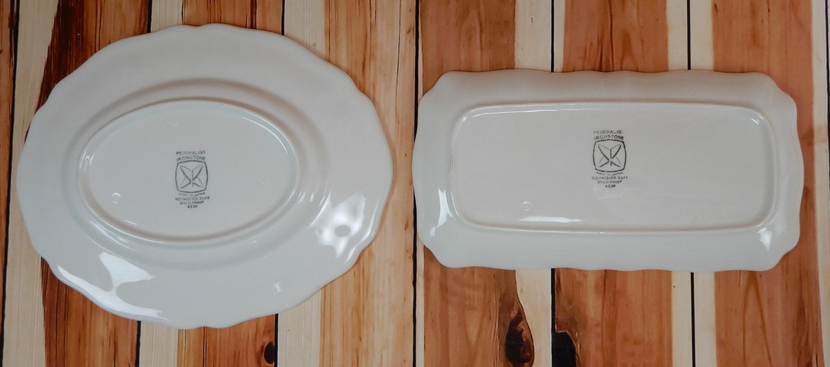 Federalist Ironstone White Made in Japan Gravy Boat Underplate and Butter Dish