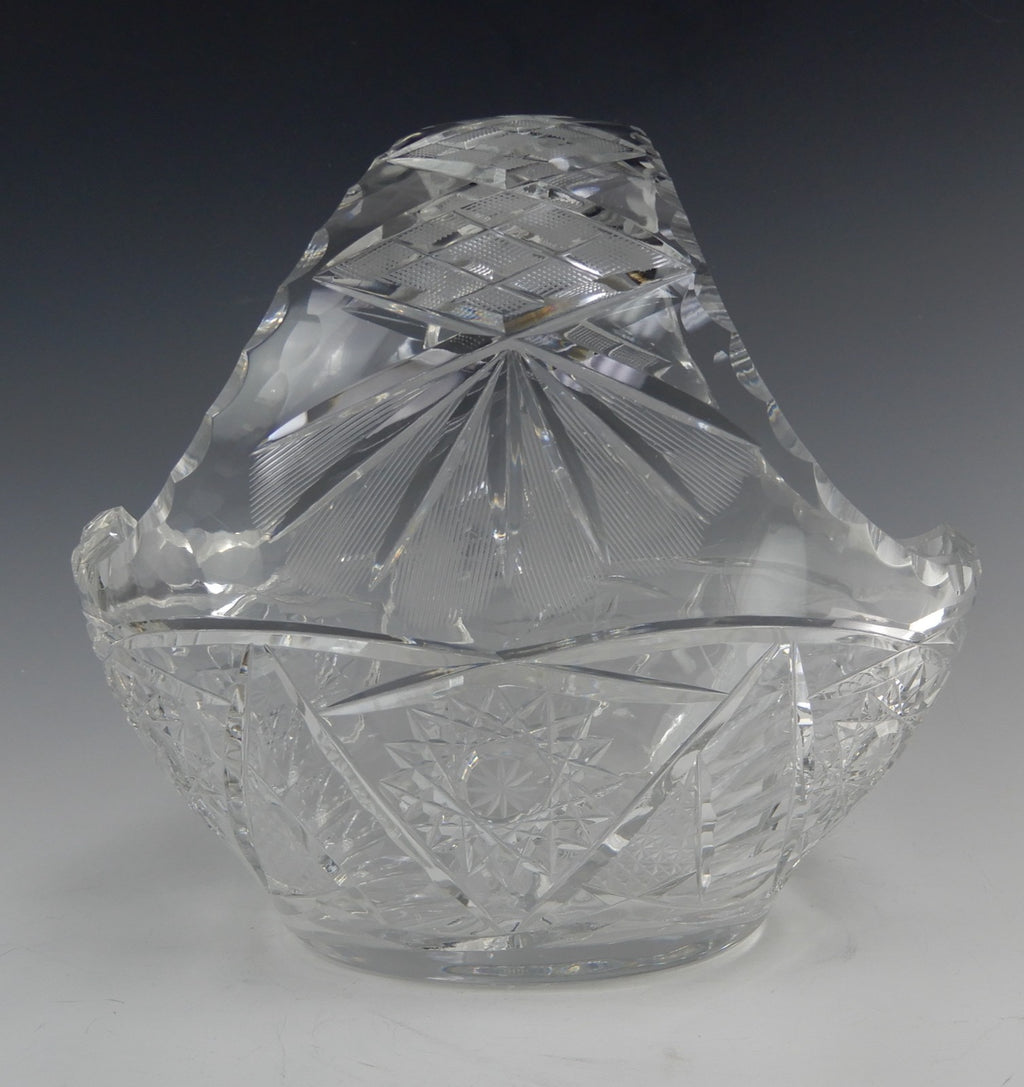 Vintage Heavy Leaded Cut Crystal Cut Glass Basket Bowl 7 lb