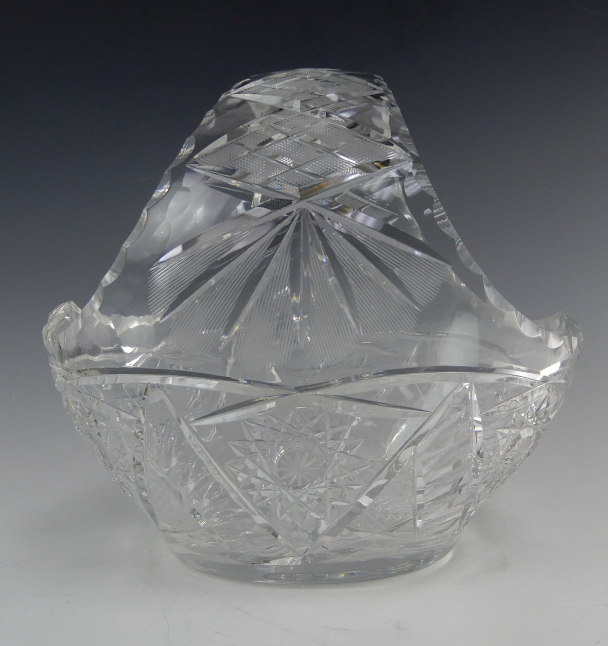 Vintage Heavy Leaded Cut Crystal Cut Glass Basket Bowl 7 lb
