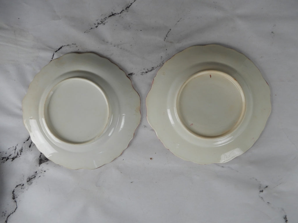 Antique Staffordshire Pink Luster Pearlware Embossed Handled Plates