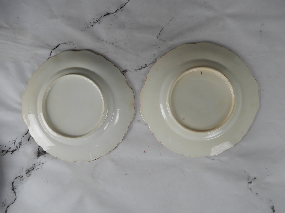 Antique Staffordshire Pink Luster Pearlware Embossed Handled Plates