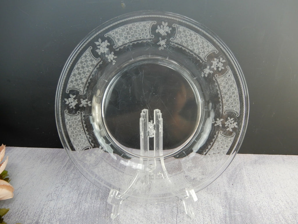 Vintage Clear Glass Floral Themed Luncheon Plates Set Of Six