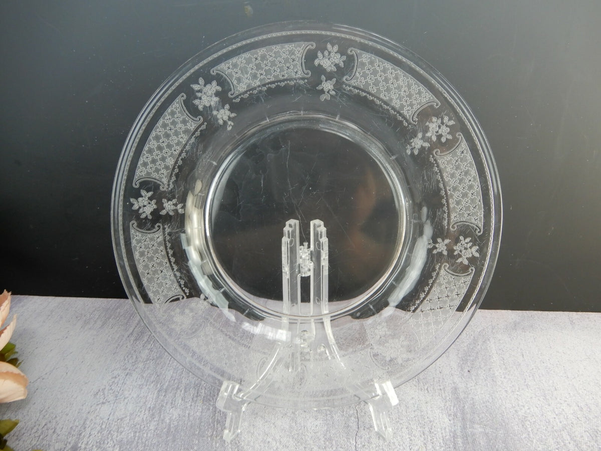 Vintage Clear Glass Floral Themed Luncheon Plates Set Of Six