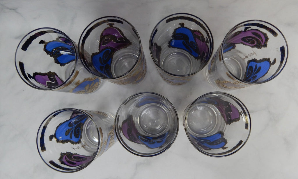 Seven Georges Briard Signed Mid-Century Apple and Pear Pageant Highball Glasses
