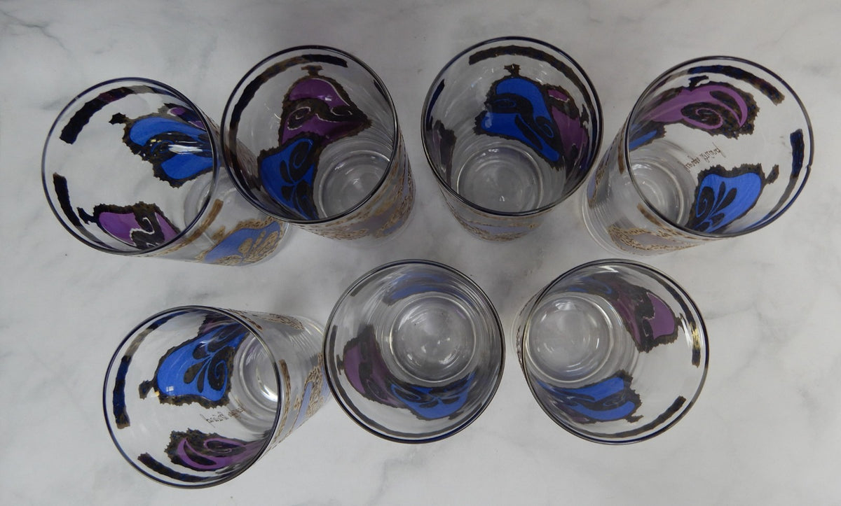 Seven Georges Briard Signed Mid-Century Apple and Pear Pageant Highball Glasses