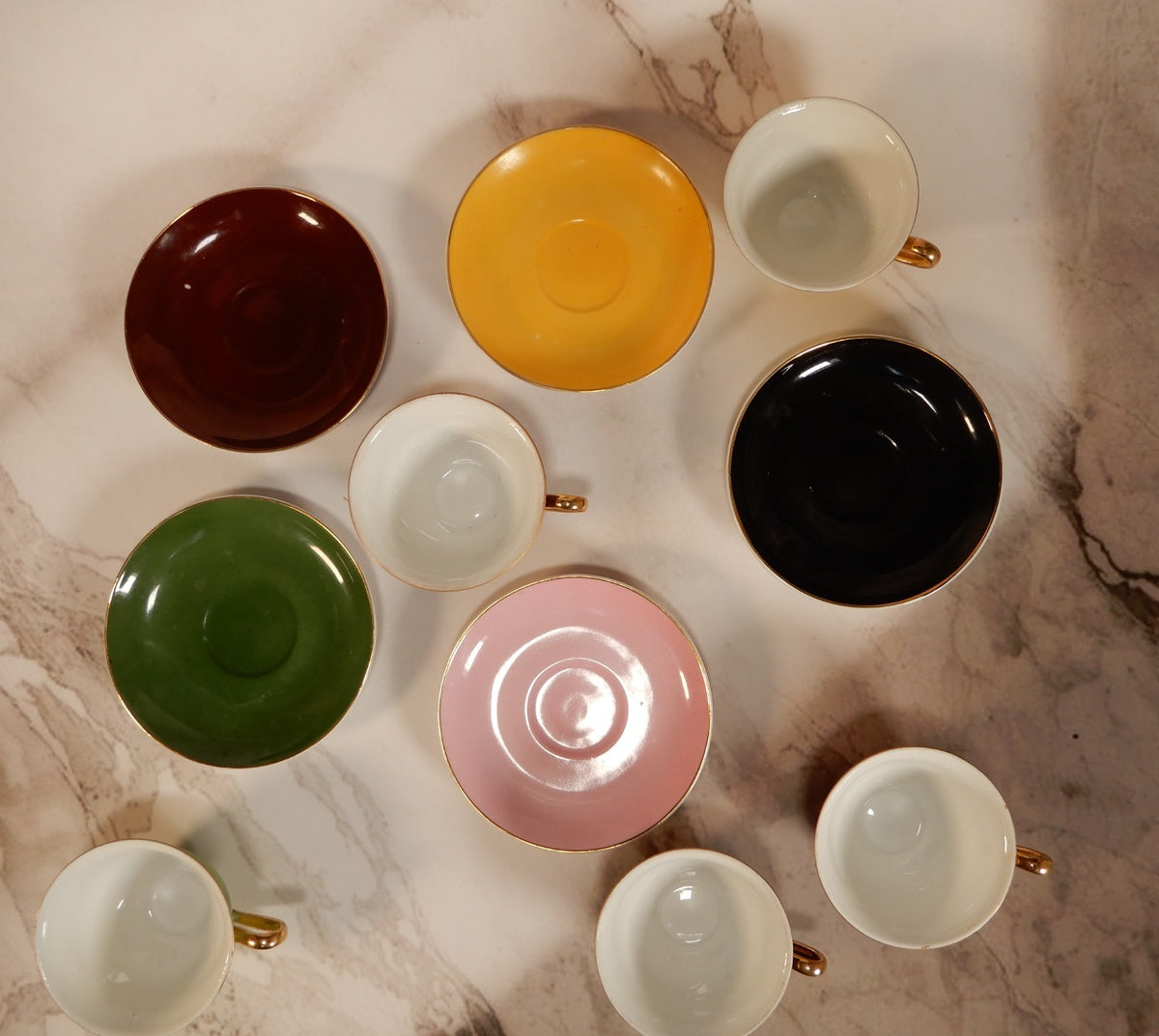 Antique Elbogen Czechoslovakia Set of Five Demitasse Cups and Saucers
