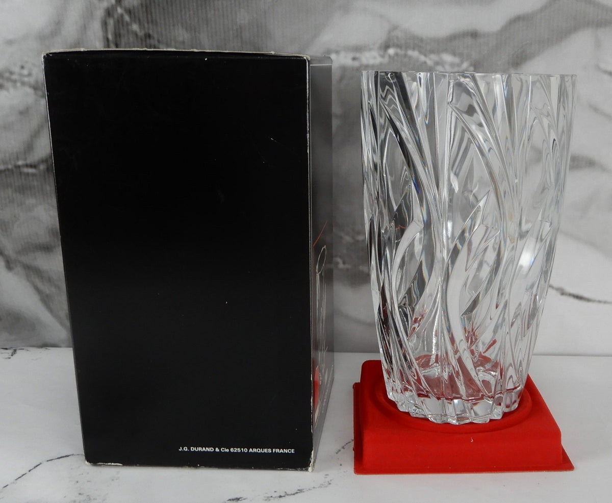 Cristal D'Arques Durand Vizille Leaded Crystal Vase 10" Tall Clear Angle Swirl