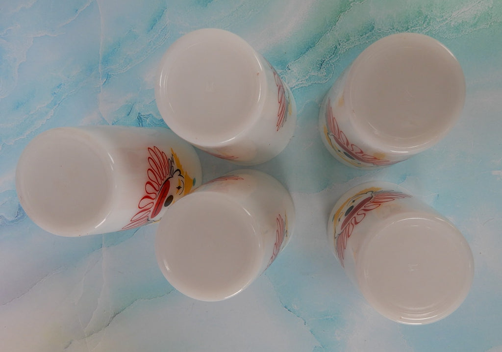 Set of 5 Hazel Atlas Milk Glass Clown Face High Ball Tumbler Glass 11 oz