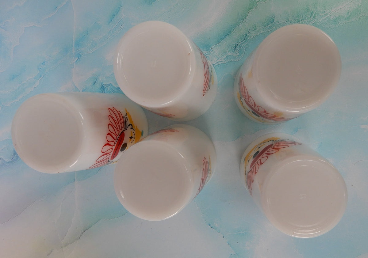 Set of 5 Hazel Atlas Milk Glass Clown Face High Ball Tumbler Glass 11 oz