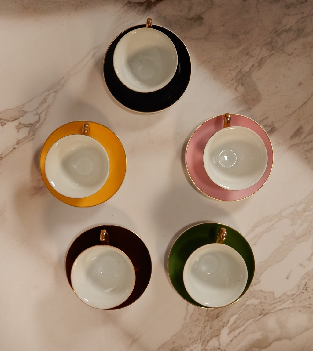 Antique Elbogen Czechoslovakia Set of Five Demitasse Cups and Saucers