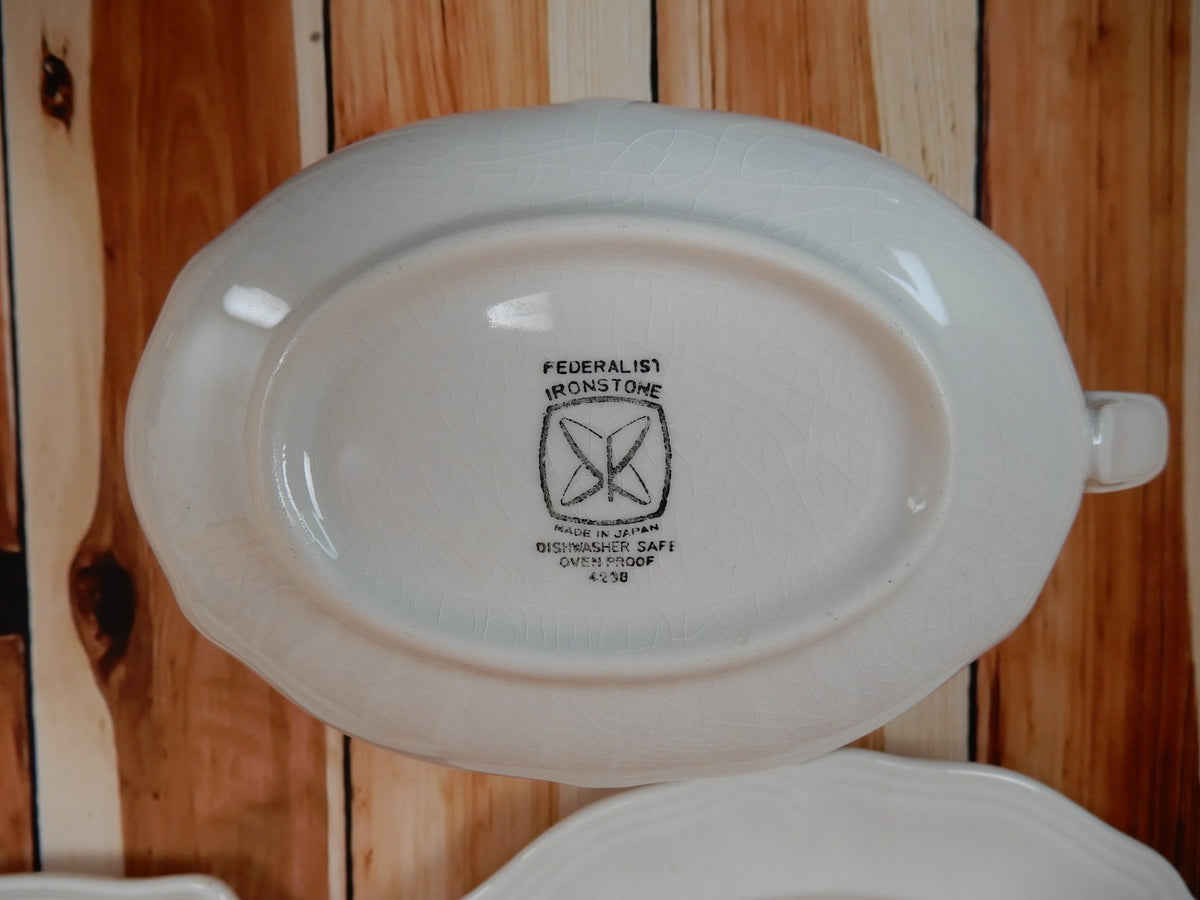Federalist Ironstone White Made in Japan Gravy Boat Underplate and Butter Dish