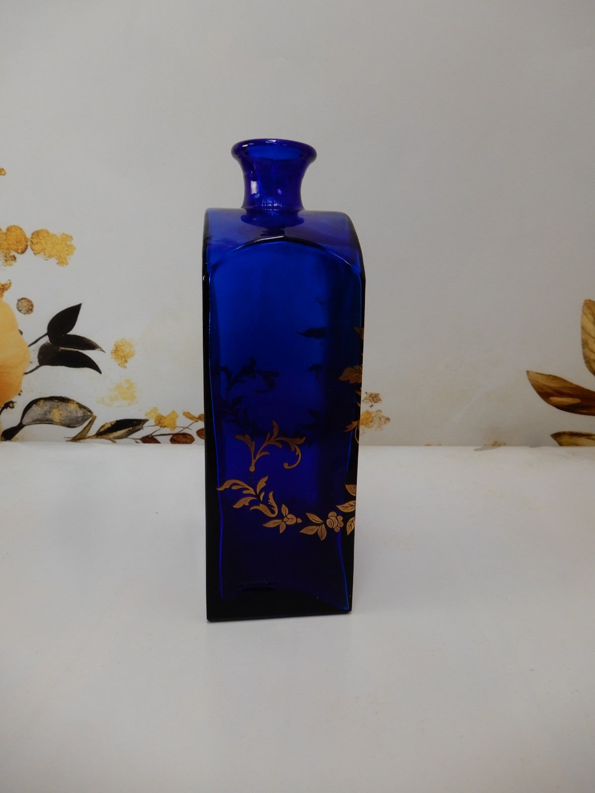 Vintage Cadeaux Cobalt Blue & Gold Glass Vanity Bottle NO STOPPER