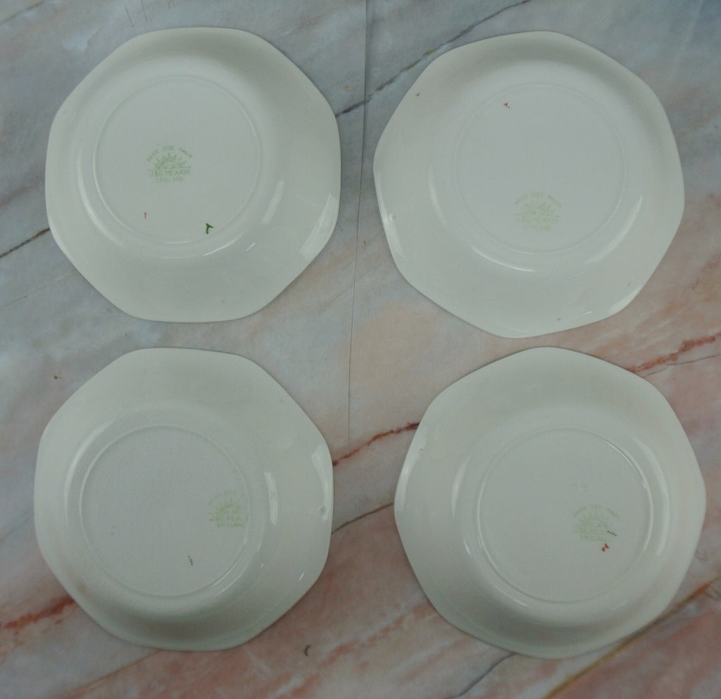 Four J.G. Meakin Sol Soup Bowls with  Indian Tree Center, Greek Key, Octagonal
