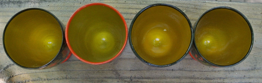 4 Vintage Russian Khokhloma Hand Painted Wood/Lacquer ware Glasses