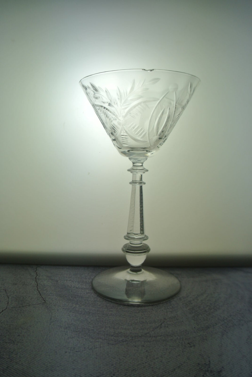 Lot Of 7 Clear Etched Pattern Cordial Glasses *CHIPPED*